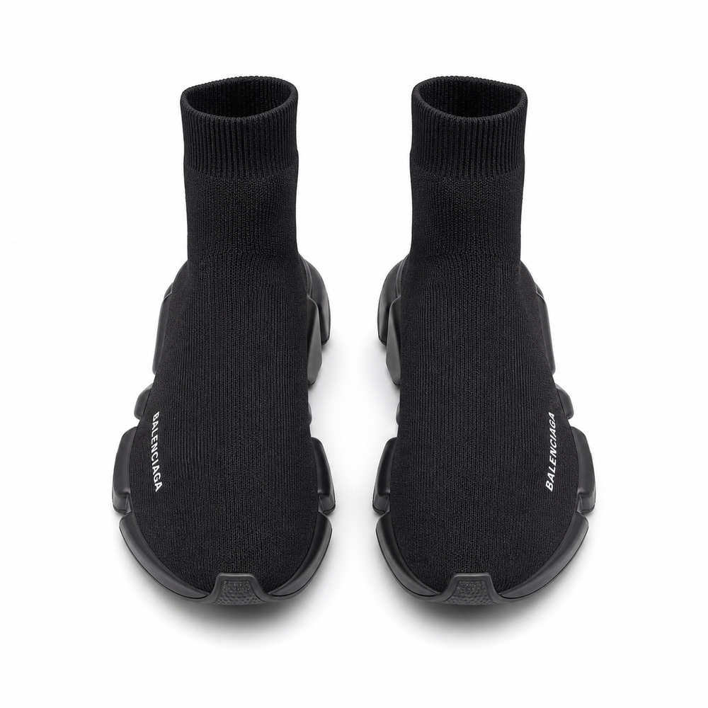 Black Knit Sock Sneakers with Segmented Sole - View 2