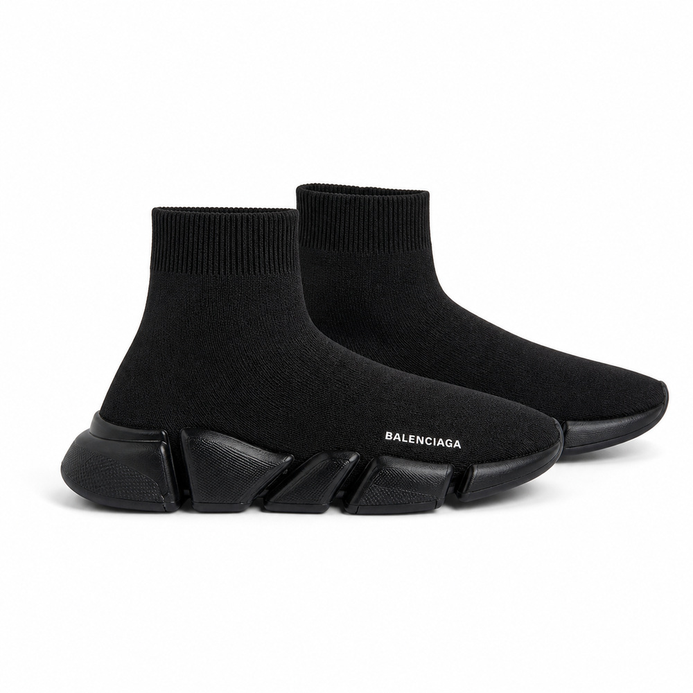 Black Knit Sock Sneakers with Segmented Sole - View 3