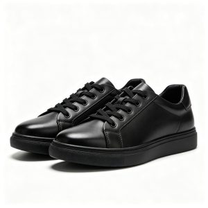 Black Leather Court Sneakers