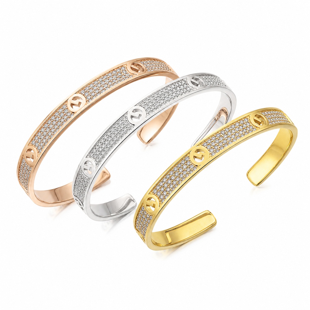 Three-Tone Crystal Slim Bracelet Set - View 2
