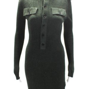 Bottega Veneta Damen-Pullover – Langarm, gerippt, gestrickt, Kleid, Grün, 7833556058172