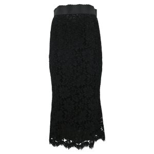 Dolce & Gabbana Rock – Blumenmuster, mit Spitze, Midi, Schwarz, Baumwolle, 7765036924988