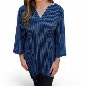 Top – Streifenmuster, Schwarz, Blau