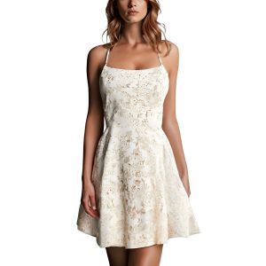 Juniorgrößen – Metallic-Optik – Mini – körpernahes Oberteil und ausgestellter Rock – Kleid