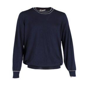 Brunello Cucinelli Pullover – Rundhalsausschnitt, Marineblau, Baumwolle