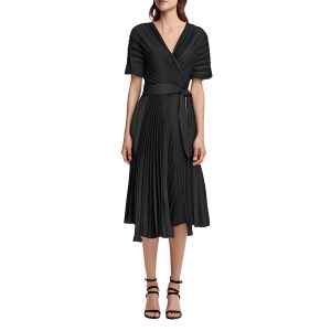 Kleid – V-Ausschnitt, unifarben, Midi