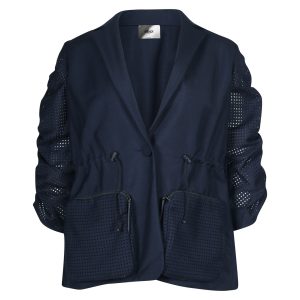 Fendi Jacke – Puffärmel, Kordelzug, Marineblau, Blau, Baumwolle, 7703681400892