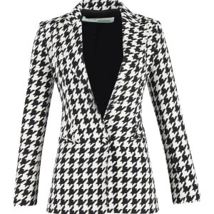 Off-White Blazer – Hahnentrittmuster, Schwarz, Weiß, Wolle