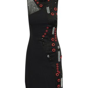 Versace Kleid – mit Perlenverzierung, ärmellos, Schwarz, Acetat, 7703685627964