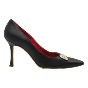 Manolo Blahnik Pumps – Schleife, verziert, Schwarz, Satin, 7703688773692