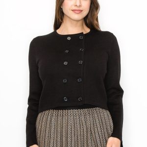 Strickjacke – Schwarz, zweireihig, Knopf, 7832931532860
