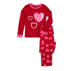 Kinder-Top – Baumwolle, Fleece, Hose, Schlafanzug, Herzmotiv