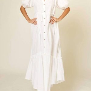 Kleid – Knopf, Maxi, Weiß