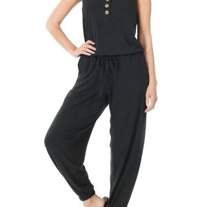 Ärmelloser Jumpsuit im Joggingstil – Schwarz, 7732527267900