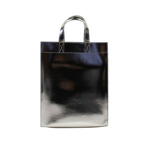 Shopper – Metallic-Optik, Leder, Tasche, Silber