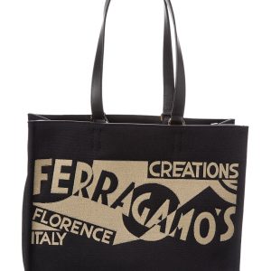 Ferragamo Shopper – Logo, mittel, Canvas, Leder, 7732539457596