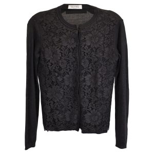 Valentino Strickjacke – mit Spitze, Schwarz, Kaschmir, 7748652204092