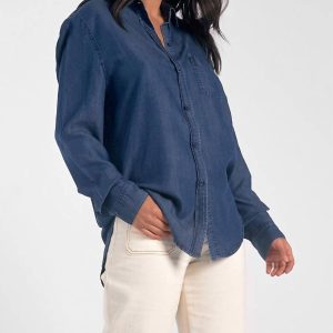 Hemd – klassisch, Denim, mit Knopfleiste, Blau