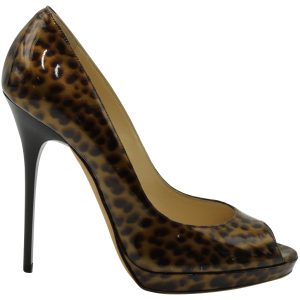 Jimmy Choo Pumps – Tiermuster, offene Schuhspitze, Plateau, Mehrfarbig, Lackleder, 7833150423100
