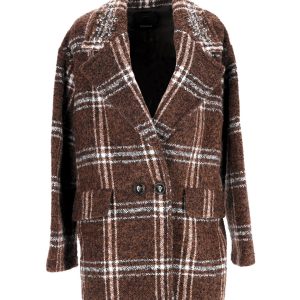 Pinko Mantel – zweireihig, kariert, Braun, Polyester, 7766690594876