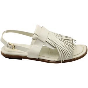 Tod's – mit Fransen – Fersenriemen – flache Sandalen – Weiß – Leder – 7764869021756