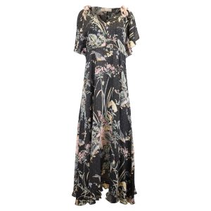 Red Valentino Kleid – Schulter-Cut-outs, bedruckt, Midi, Schwarz, Seide, 7733640396860