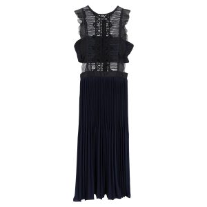 Self-Portrait Kleid – ärmellos, plissiert, mit Spitze, Marineblau, Polyester