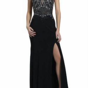 mit Perlenverzierung – Abendkleid – Schwarz