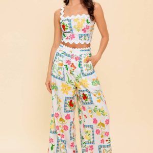 MARIGOLD Top – Elfenbein, gewebt, Hose, Set