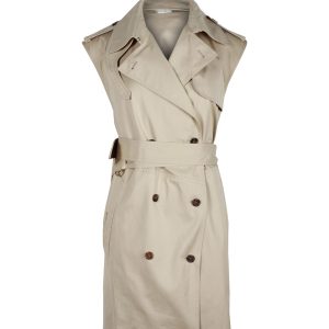 Celine Mantel – ärmellos, zweireihig, Beige, Baumwolle, 7703680647228