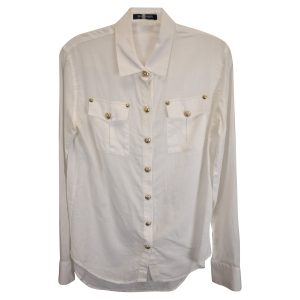 Balmain Hemd – Gold, Knopf, Weiß, Baumwolle, 7748769644604