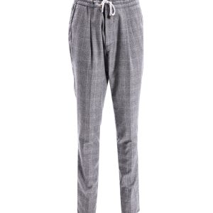 Brunello Cucinelli Hose – Karomuster, Kordelzug, Grau, Baumwolle, 7748660166716