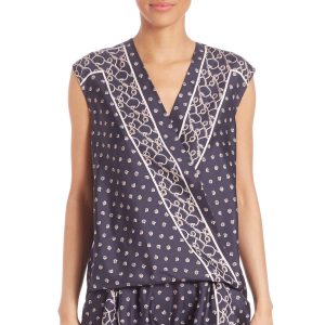 Top aus Seide mit Schalprint – Marineblau