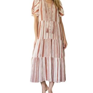 Streifenmuster – Maxikleid – Mauve