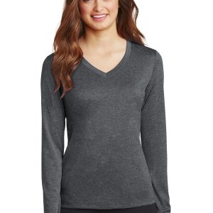 Sport-Tek Damen-T-Shirt – Langarm, meliert, Contender, V-Ausschnitt, LST360LS