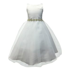 Mädchen (größere Größen) – Weiß – Satin – Tüll – mit Strass – Junior – Brautjungfernkleid – 8-16