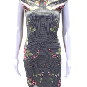 Alexander McQueen Damen-Kleid – Blumenmuster, bedruckt, Schwarz, Weiß, 7833620414524