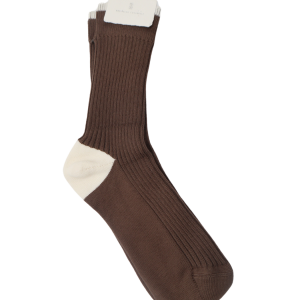 Brunello Cucinelli Herren-Socken – Braun, gerippt, Baumwolle, Beige, Kontrast