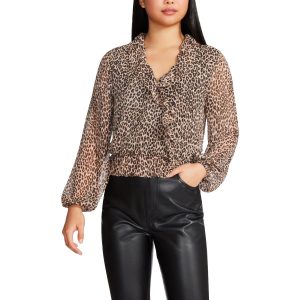 Bluse – gerüscht, Chiffon, Tiermuster