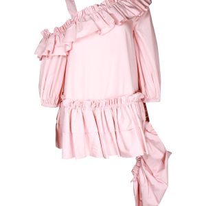 Alexander McQueen Top – gerüscht, asymmetrisch, Rosa, Baumwolle, 7703676551228