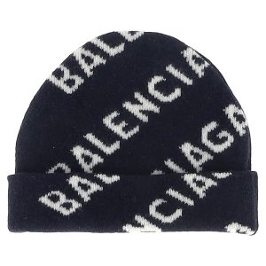 Balenciaga Kopfbedeckung – Logo, gestrickt, Schwarz, Wolle, 7833156943932