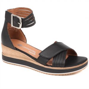 Damen – Leder – Keilsandalen – Schwarz – 7703558651964