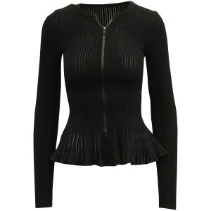 Alaïa Strickjacke – Reißverschluss, Schwarz, Wolle, 7703682449468