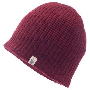 Strickjacke – gestrickt, Kopfbedeckung, Bordeauxrot