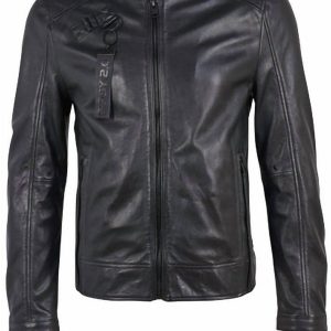 Herren – Lederjacke – Schwarz – 7765086797884