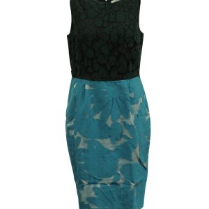 Max Mara Kleid – Blumenmuster, Colorblock, Midi, Schwarz, Blau, Baumwolle, 7765004124220