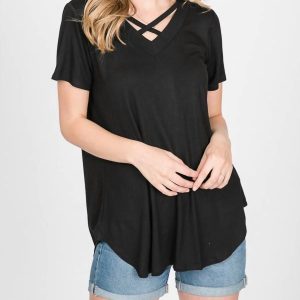 überkreuzt – mit Trägern – Top – Schwarz – 7766595239996