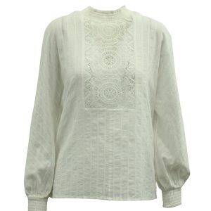 Maje Bluse – mit Spitze, Weiß, Baumwolle, 7833151733820