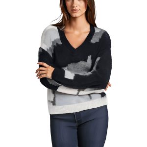 Pullover – bedruckt, gestrickt, V-Ausschnitt
