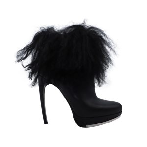 Alexander McQueen Stiefeletten – Fellbesatz, Schwarz, Leder